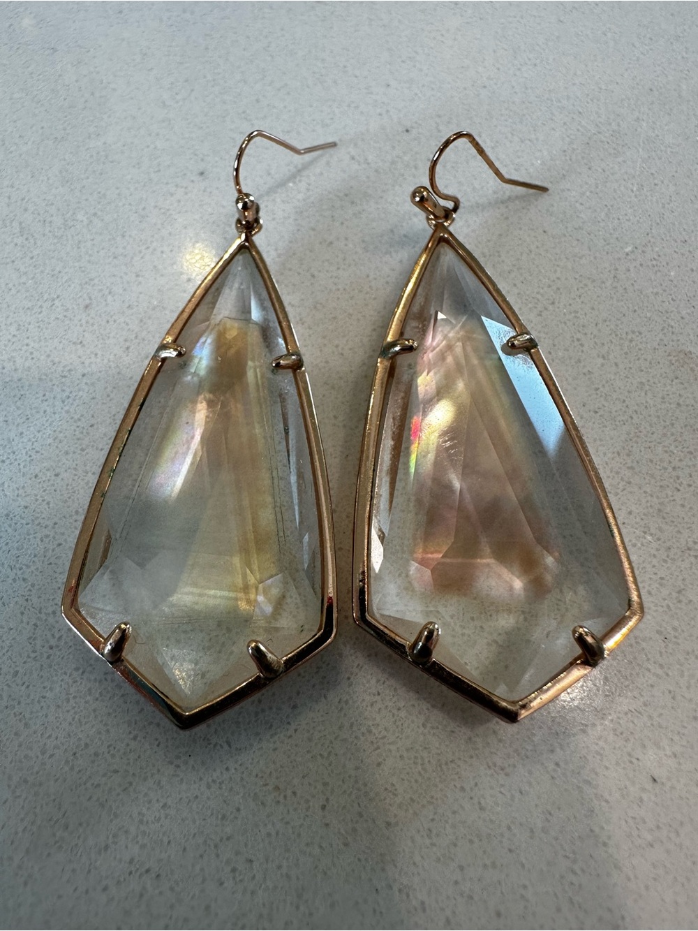 Kendra Scott Iridescent Clear Crystal Drop Earrings with Gold Frame